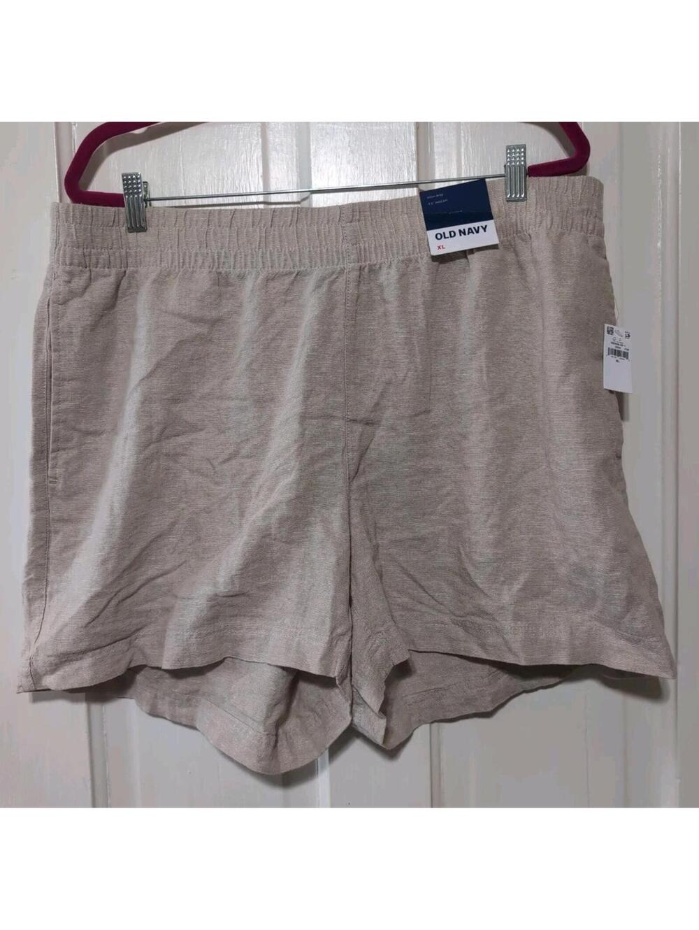 Old Navy Linen Blend Shorts Oatmeal High Rise Pocket Comfort Beach Women XL(1369